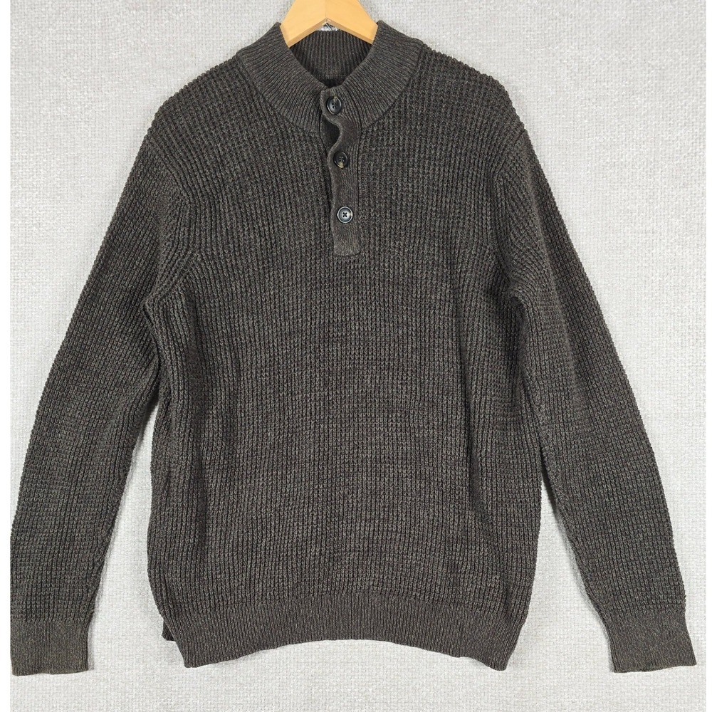 Croft & Barrow Mens XL Brown Shaker Stitch Sweater 100% Cotton Henley Mock Neck